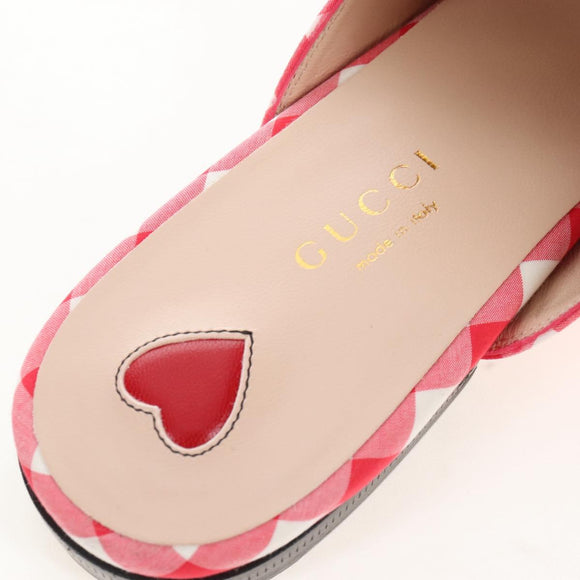 GUCCI Horsebit Mules Nylon Size 36 1/2 Red Gold Auth 211723M