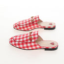 GUCCI Horsebit Mules Nylon Size 36 1/2 Red Gold Auth 211723M-4
