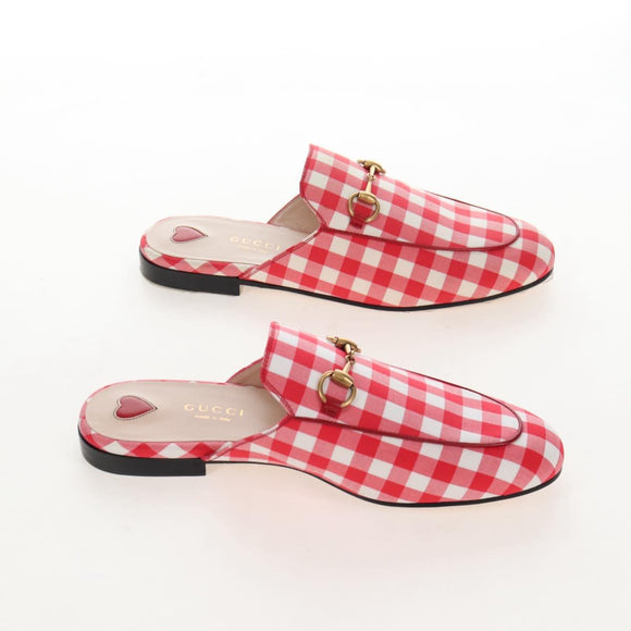 GUCCI Horsebit Mules Nylon Size 36 1/2 Red Gold Auth 211723M