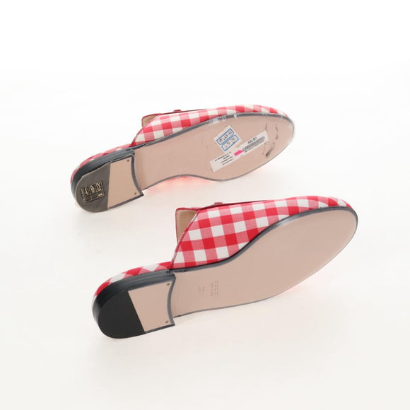 GUCCI Horsebit Mules Nylon Size 36 1/2 Red Gold Auth 211723M
