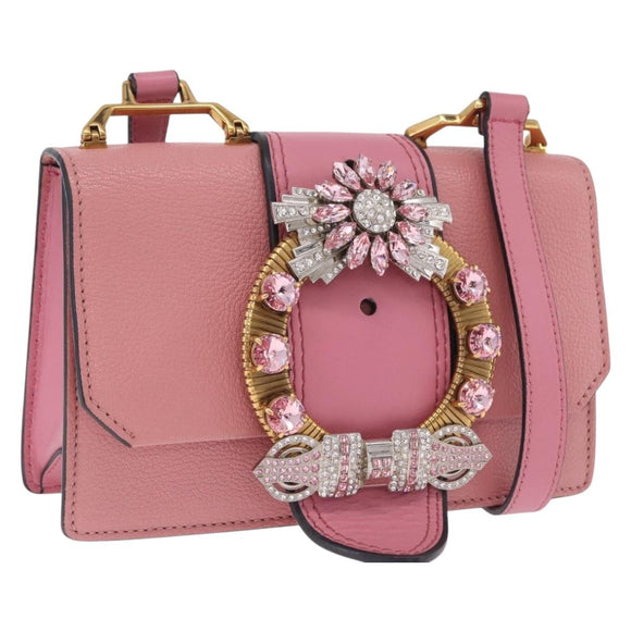 Miu Miu Madras Shoulder Bag Leather Pink Gold Auth 211725A