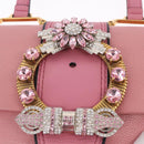Miu Miu Madras Shoulder Bag Leather Pink Gold Auth 211725A-18