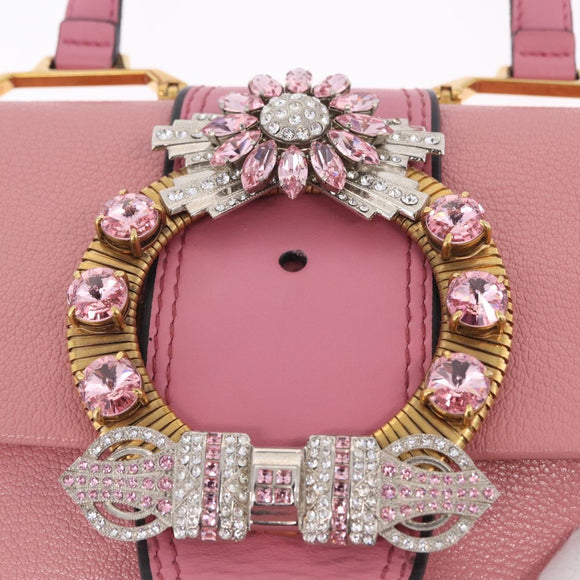 Miu Miu Madras Shoulder Bag Leather Pink Gold Auth 211725A