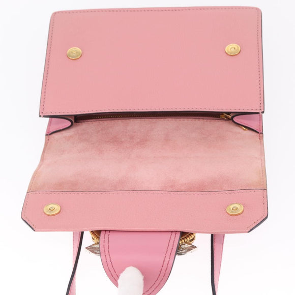 Miu Miu Madras Shoulder Bag Leather Pink Gold Auth 211725A