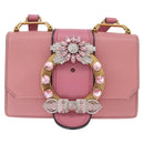 Miu Miu Madras Shoulder Bag Leather Pink Gold Auth 211725A-2