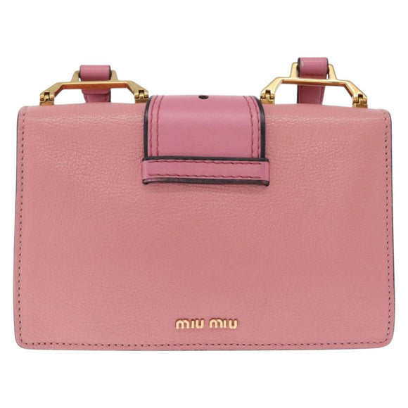 Miu Miu Madras Shoulder Bag Leather Pink Gold Auth 211725A