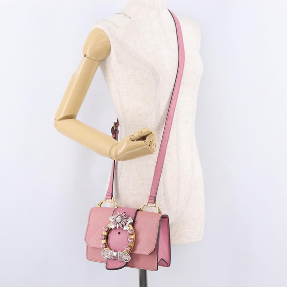 Miu Miu Madras Shoulder Bag Leather Pink Gold Auth 211725A