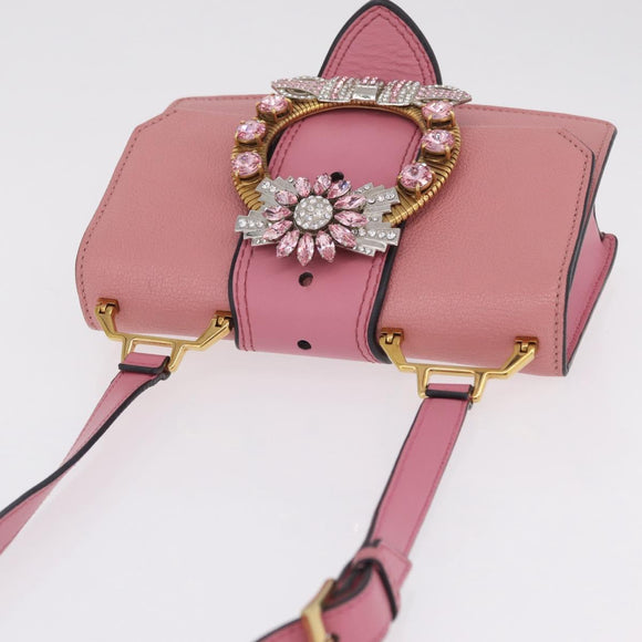 Miu Miu Madras Shoulder Bag Leather Pink Gold Auth 211725A
