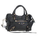 Balenciaga Classic Mini City Bag Punching Leather 2way Black 501065 Auth 211728M-1
