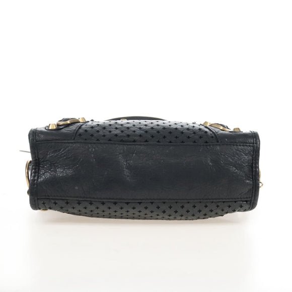 Balenciaga Classic Mini City Bag Punching Leather 2way Black 501065 Auth 211728M