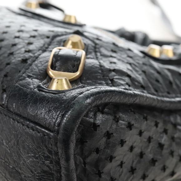 Balenciaga Classic Mini City Bag Punching Leather 2way Black 501065 Auth 211728M