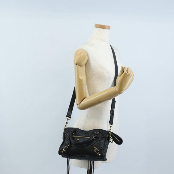 Balenciaga Classic Mini City Bag Punching Leather 2way Black 501065 Auth 211728M