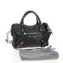 Balenciaga Classic Mini City Bag Punching Leather 2way Black 501065 Auth 211728M-28