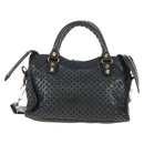 Balenciaga Classic Mini City Bag Punching Leather 2way Black 501065 Auth 211728M-3