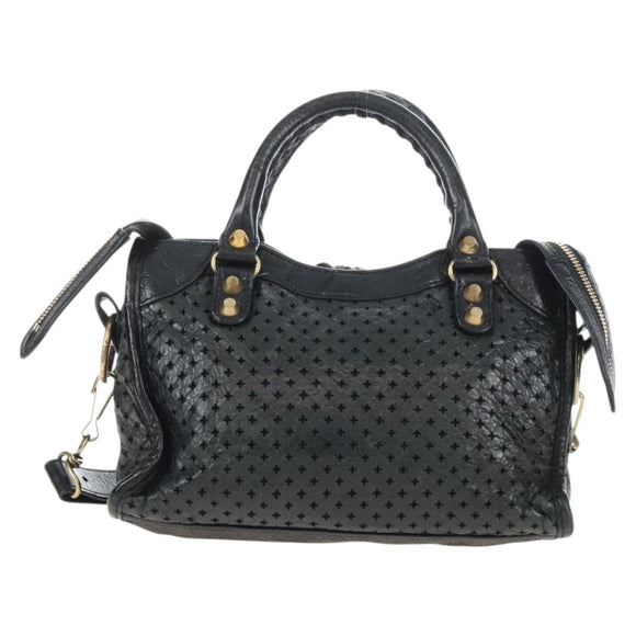 Balenciaga Classic Mini City Bag Punching Leather 2way Black 501065 Auth 211728M