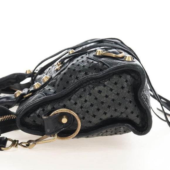 Balenciaga Classic Mini City Bag Punching Leather 2way Black 501065 Auth 211728M