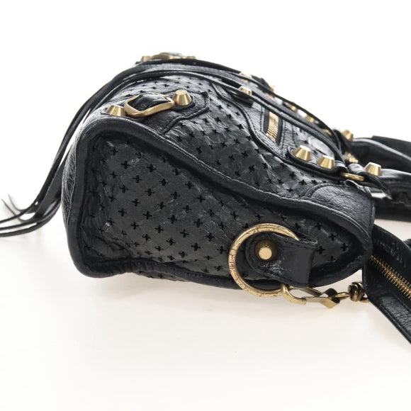 Balenciaga Classic Mini City Bag Punching Leather 2way Black 501065 Auth 211728M