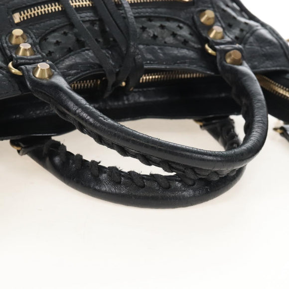 Balenciaga Classic Mini City Bag Punching Leather 2way Black 501065 Auth 211728M