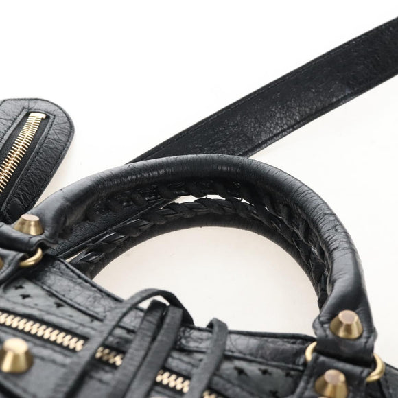 Balenciaga Classic Mini City Bag Punching Leather 2way Black 501065 Auth 211728M