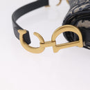 Christian Dior Trotter Canvas Saddle Hand Bag Navy Gold Auth 211731SAM-10
