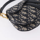 Christian Dior Trotter Canvas Saddle Hand Bag Navy Gold Auth 211731SAM-12