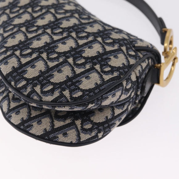 Christian Dior Trotter Canvas Saddle Hand Bag Navy Gold Auth 211731SAM