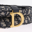 Christian Dior Trotter Canvas Saddle Hand Bag Navy Gold Auth 211731SAM-16