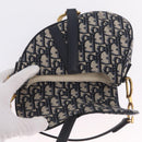Christian Dior Trotter Canvas Saddle Hand Bag Navy Gold Auth 211731SAM-18