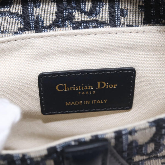 Christian Dior Trotter Canvas Saddle Hand Bag Navy Gold Auth 211731SAM