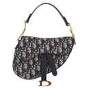 Christian Dior Trotter Canvas Saddle Hand Bag Navy Gold Auth 211731SAM-2