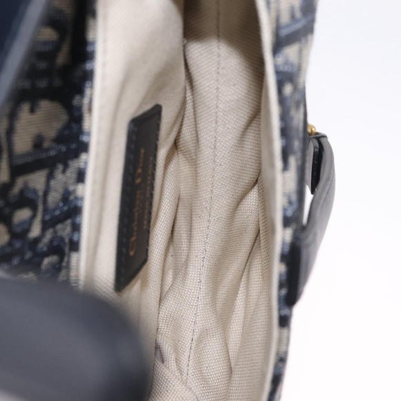 Christian Dior Trotter Canvas Saddle Hand Bag Navy Gold Auth 211731SAM