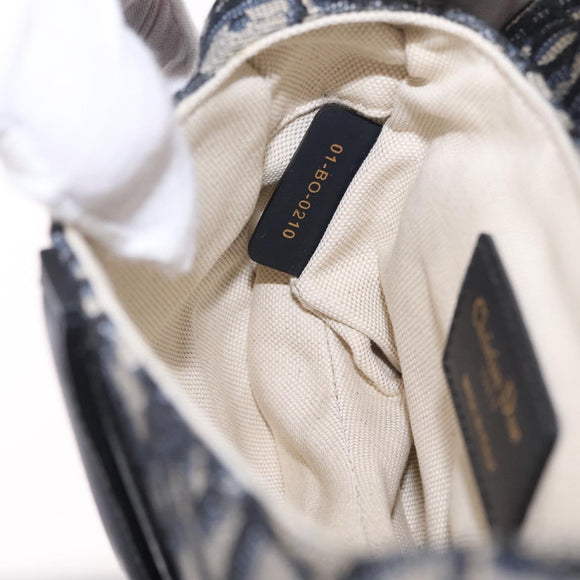 Christian Dior Trotter Canvas Saddle Hand Bag Navy Gold Auth 211731SAM