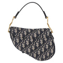 Christian Dior Trotter Canvas Saddle Hand Bag Navy Gold Auth 211731SAM-3