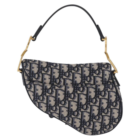 Christian Dior Trotter Canvas Saddle Hand Bag Navy Gold Auth 211731SAM