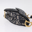 Christian Dior Trotter Canvas Saddle Hand Bag Navy Gold Auth 211731SAM-4