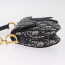 Christian Dior Trotter Canvas Saddle Hand Bag Navy Gold Auth 211731SAM-5