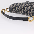 Christian Dior Trotter Canvas Saddle Hand Bag Navy Gold Auth 211731SAM-7