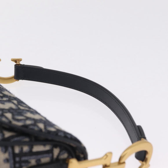 Christian Dior Trotter Canvas Saddle Hand Bag Navy Gold Auth 211731SAM