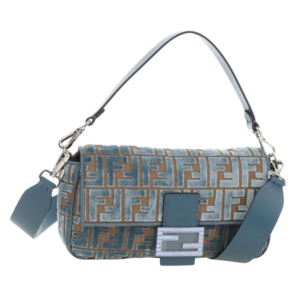 FENDI Zucca Canvas Mamma Baguette Bag 2way Light Blue Silver Auth 211732SM