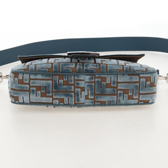 FENDI Zucca Canvas Mamma Baguette Bag 2way Light Blue Silver Auth 211732SM