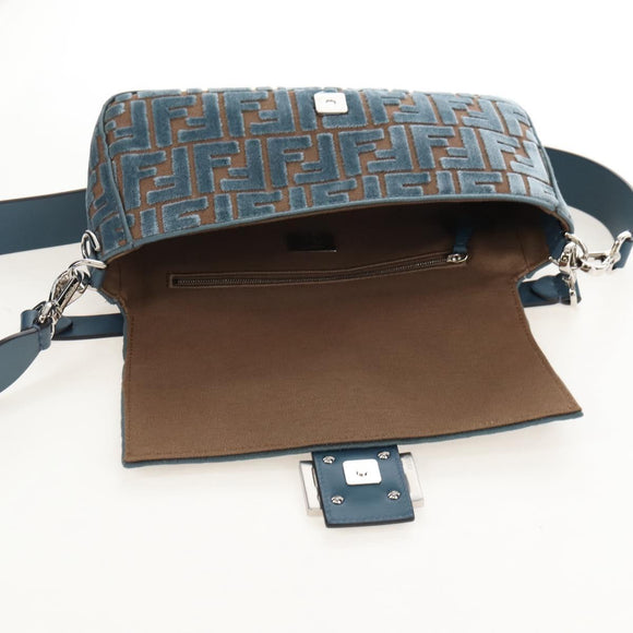 FENDI Zucca Canvas Mamma Baguette Bag 2way Light Blue Silver Auth 211732SM