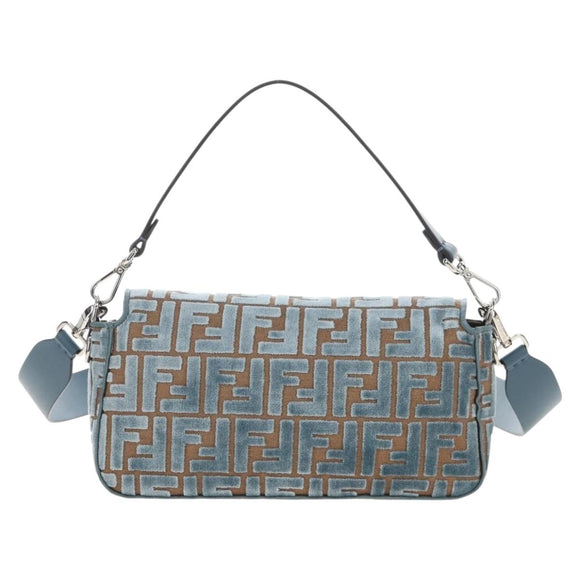 FENDI Zucca Canvas Mamma Baguette Bag 2way Light Blue Silver Auth 211732SM