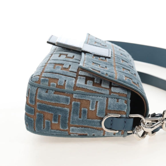 FENDI Zucca Canvas Mamma Baguette Bag 2way Light Blue Silver Auth 211732SM