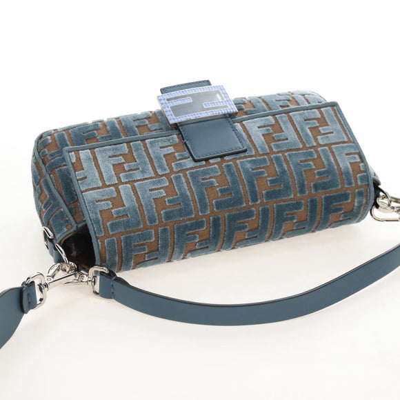 FENDI Zucca Canvas Mamma Baguette Bag 2way Light Blue Silver Auth 211732SM