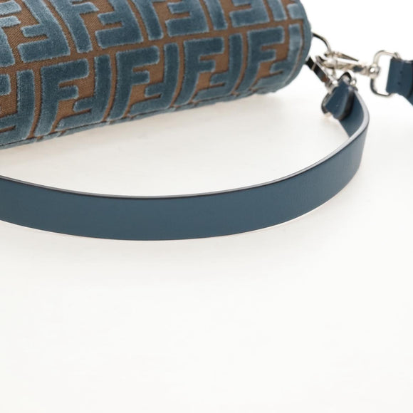 FENDI Zucca Canvas Mamma Baguette Bag 2way Light Blue Silver Auth 211732SM