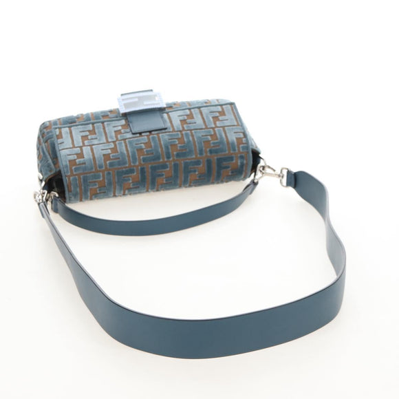 FENDI Zucca Canvas Mamma Baguette Bag 2way Light Blue Silver Auth 211732SM
