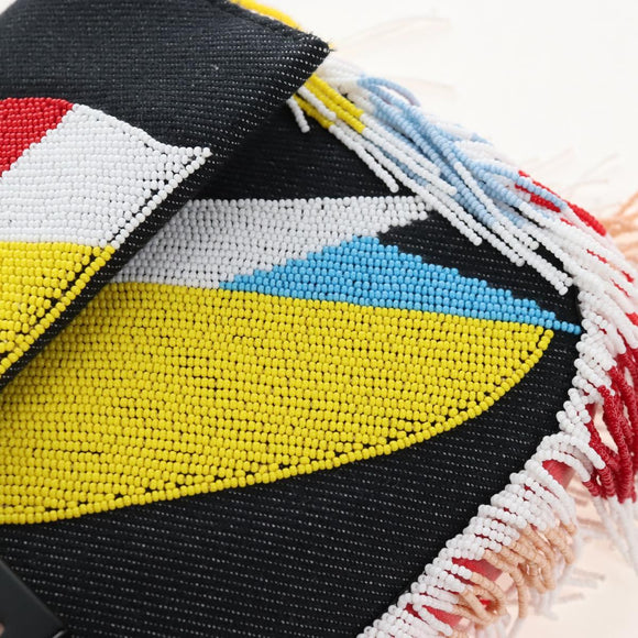 FENDI Mamma Baguette Shoulder Bag Denim Beads Multicolor Auth 211733SM