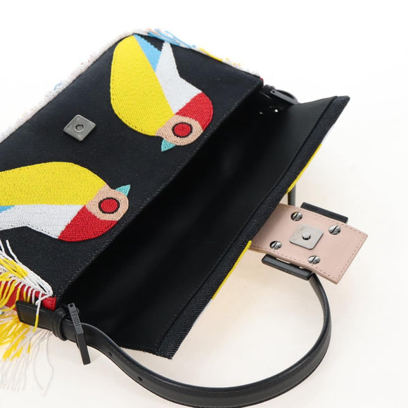 FENDI Mamma Baguette Shoulder Bag Denim Beads Multicolor Auth 211733SM