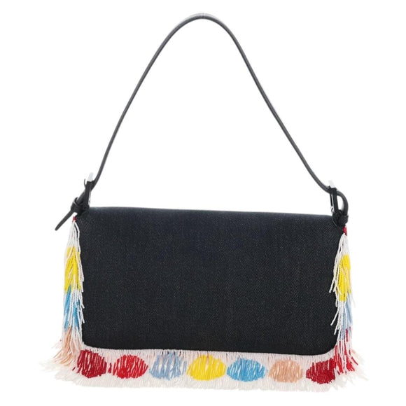 FENDI Mamma Baguette Shoulder Bag Denim Beads Multicolor Auth 211733SM
