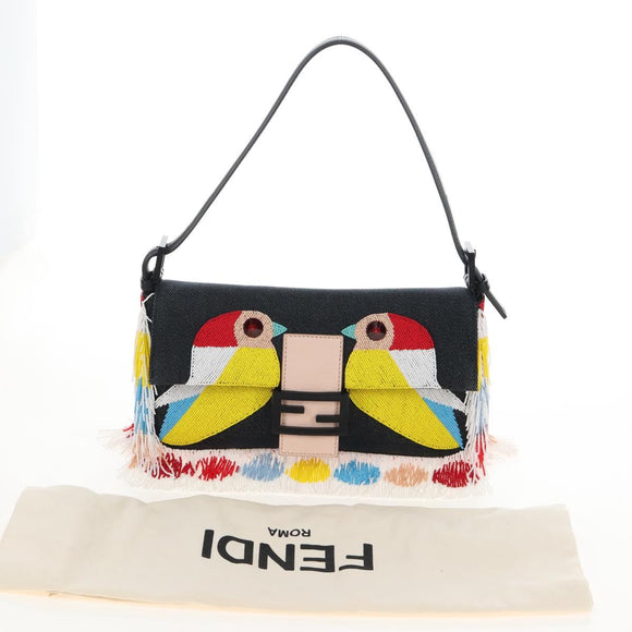 FENDI Mamma Baguette Shoulder Bag Denim Beads Multicolor Auth 211733SM